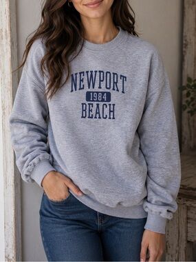SHEIN Gray Crewneck Sweatshirt with Navy Newport Beach Graphic Size XS